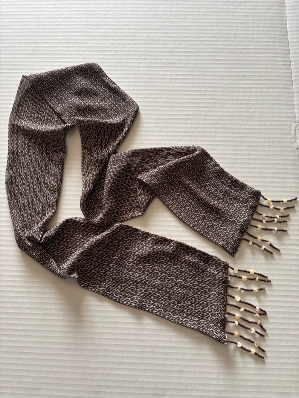 Brown Patterned Fringe Scarf - Women Accessories